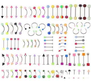 Navel Rings Whole Promotion 110Pcs Mixed ModelsColors Body Jewelry Set Resin Eyebrow Navel Belly Lip Tongue Nose Piercing Bar6130964