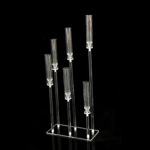 Akryl Candelabra 6 Arms Clear Candle Holders Bröllopsljusstakar Tabell mittstycken Flower Stand Holder Big Candelabrum