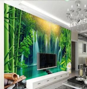 3D Duvar Resimleri Duvar Kağıdı Oturma Odası Basit ve Taze Bambu Orman Şelale Manzarası TV Arka Plan Duvar 7083988