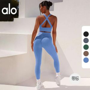 Capris designer aloo manga longa2023 primavera nova esportes tanque superior yoga cintura alta hip elevador correndo calças de fitness yoga terno conjunto para mulher