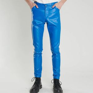 Thosine Brand Spring Autumn Men Leather Pants Skinny Fit Elastic Fashion Pu Trousers Punk Nightclub Party Dance 231225