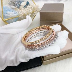 bracciale in argento sterling 925 con testa e coda con diamanti, bracciale in osso di serpente, marchio di moda da donna, personalità, gioielli di lusso320P