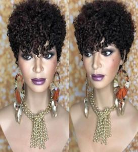 Kısa Kinky Kıvırcık Peruk Doğal Siyah Renk Brezilya İnsan Saçları Remy Bob Wigs Amerikan Kadınlar İçin 150 Yoğunluk DAYANI35576344601472