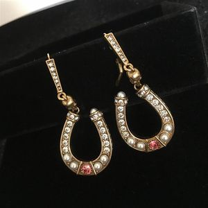 New designed U shape half round Stud Earrings Retro Bronze pearl diamonds Earring Celebrity female women Punk Personality Earrings235w