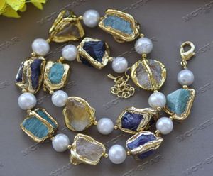 Z12244 Set 22mm Baroque Citrine Amethyst Aquamarine Gold-Plated White Pearl Necklace Bracelet Earring 231225