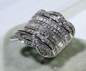 Luksusowa biżuteria Unikalna 925 Sterling Srebrny pełny stos 5A Cubic Zirconia CZ Diamond Wide Pierścienie impreza Women Wedding People Palce Band 3265216