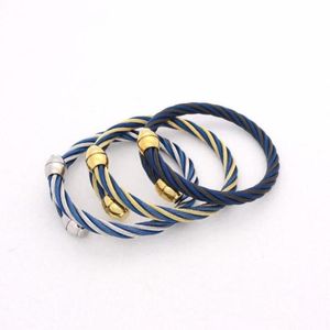 JSBAO Männer Frauen Mode Schmuck Gold Schwarz Blau farbe Edelstahl Draht Wild Kabel Armreif Für Frauen Geschenk 8765851