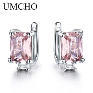 Umcho Solid925女性用スターリングシルバークリップイヤリングローズピンクモルガニート宝石ウェディングエンゲージメントファッションジュエリーギフト22021213f