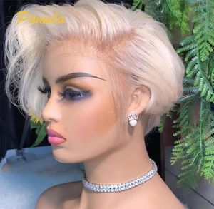 150 Remy Pre Plucked Wave Brasilian 613 Blond Bone Straight Side Part Wig 13x4 Short Bob Transparent Spets Front Human Hair Wigs 1497562