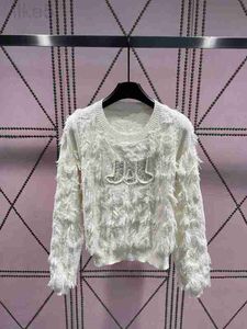 女性用セーターデザイナーブランド2023年春の女性のための怠zyな白い長袖のニットセーター、新しいデザインセンス、ニッチラウンドネックルーズプルオーバーMRZ3