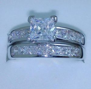 WholeSize 5678910 Jewelry 10kt white gold filled Topaz Princess cut simulated Diamond Wedding Ring set gift with box2835838