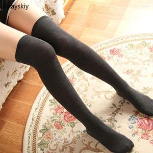 Women Socks Stockings Cotton High Over Knee Female Thigh Stocking Korean Style Simple School Students All-match Leisure Solid Womens