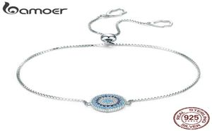 Bamoer 925 Sterling Silver Luxury Round Blue Lucky Eyes Power Armband Pave CZ Justerbar Link Chain Armelets smycken SCB005 CX201065256