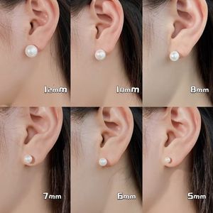 Kadın için lüks kabuk inci küpe tasarımcısı 5mm 6mm 10mm 12mm 925 Sterling gümüş beyaz 18K altın moda kadın gilrs back saplama küpeler takı arkadaşı hediye kutusu