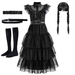 Ocasiões especiais meninas preto quarta-feira addams traje adolescente festa de aniversário cosplay halloween merlina carnaval crianças princesa dre