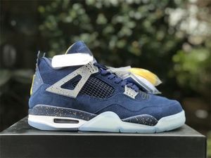 Navy Basketball Shoes Jumpman 4 Blue Silver Metalic SP OG Man/Woman Unisex Sport Sneaker With Original Box Fast Delivery