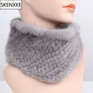 Donna Inverno Vera Pelliccia di visone Sciarpe fasce Buona Elastico Lavorato a maglia Naturale Pelliccia di visone Sciarpa Spessa Calda Lady Anello di pelliccia Scialle 231225