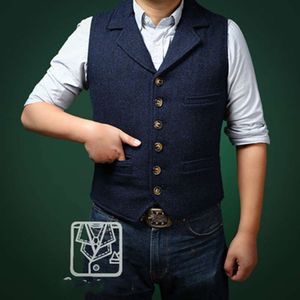 Men's Wool Herringbone Suit Retro Slim Notched Lapel Casual Vest Best Man Men's Tuxedo