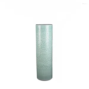 Vasos Jingdezhen Cerâmica Vaso Vaso Mão Esculpida Celadon Quiver Sala de Estar Decoração de Garrafa de Porcelana