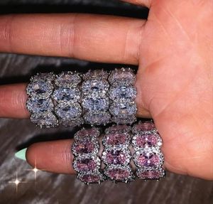 Gioielli di lusso ghiacciato Bling Eternity Band Engagment Ring per donne a forma di ovalo Pink bianco cZ cz impilamento 925 sterling silve1167931