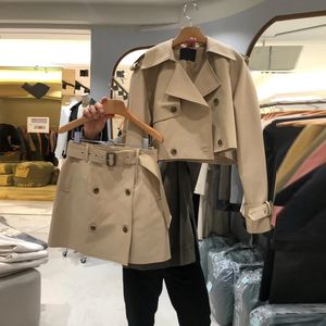 Fashion Casual Lapel z długim rękawem Khaki Blazer Jacket Short Retro mini wysoki talia o podwójnej piersi garnitury jesienne czarne zestawy 231225