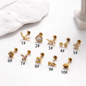 Stud Earrings 1Piece G23 Titanium Plug-in Push Rod Piercing For Women 1.2 8mm Flat Lip Studs Zircon Cartilage