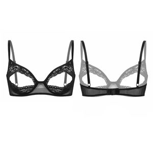 Kvinnliga kvinnliga exotiska underkläder Öppna Bras Nipple Split Sexig Se genom Nightwear Lace Bralette Wire-Free Unline Bikini BH TOP 231226