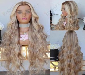 Wavy Caramel Blonde Balayage Highlight Transparent Spets Front Wig 13x4 Wave Full Lace Human Hair Wigs For Women Remy Hairs 1804610165