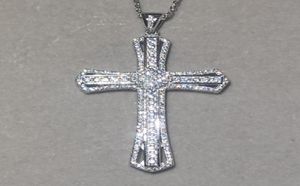 Moda Big 925 Sterling Srebrna Znakomita Biblia Jezus Wisianek dla kobiet Crucifix Charm Pave Symulowana diamentowa biżuteria 3400368