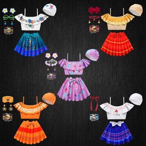 Set Encanto per bambini, 2 pezzi, costume da bagno con cinturino in cartone animato, per ragazze, bikini da spiaggia, foglia di loto, fascino, bambini, con una parola, colletto, slip, gonna, costumi da bagno