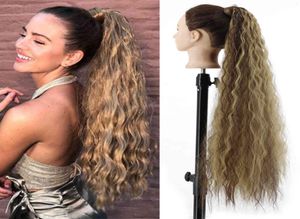 Synthetic Corn Wavy Long 34inch Ponytail piece Wrap on Clip Extensions Ombre Brown Pony Tail Blonde Fack Hair7962091