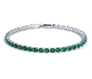 Bracciale tennis verde moda zirconi cubici per donna uomo colore argento mano catena CZ gioielli Homme5801899