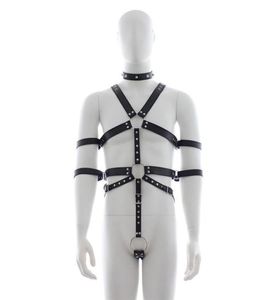 Uomini Punk Rivetto Finimenti di pelle Corpo Bondage Cage Bustier Corsetto Sculptin Bretelle in pelle Bretelle Pantaloni Sexy Cintura maschile1169887