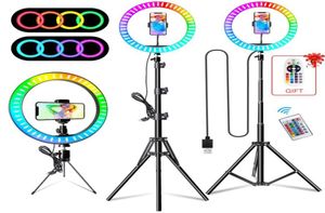 Oświetlenie 10 -calowe RGB Pierścień światło 16 RGB Kolory Selfiestick z zdalną migawką strepode con aro de luz dla strumienia YouTube Lam6488961