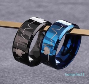 Klusterringar ring för män rostfritt stål titan metall retro elektrokardiogram vågvän par gåvor anillos para hombre254v3297222