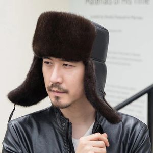 男性のためのベレー帽ウィンターファッションlei feng耳の保護と皮膚全体の皮膚ロシア人爆撃機caps屋外