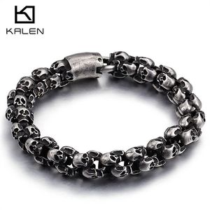 Punk fosco brilhante crânio pulseiras para homens de aço inoxidável escovado crânio charme link corrente brecelet masculino gótico jóias 2529