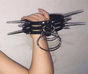 Kolye Kolyeleri El yapımı punk gotik sivri uçlu ağır hizmet 3 satır katmanlı o ring ciski deri yakalı çivili kolye 2210205014642