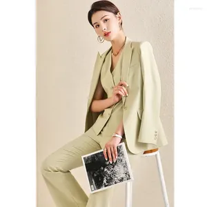 Women's Two Piece Pants Women S Office Suits Set Professional Female Business Lady Suit Plus Size Light Green Blazer Pant Designer Tailor