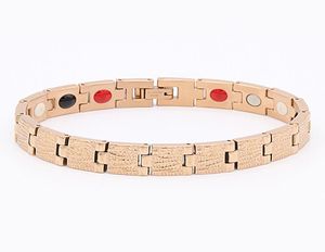 Magnete per gioielli da donna in acciaio inossidabile Bracciale salute elemento 4 in 1 Braccialetti con motivo a ondulazione dell'acqua placcato IP oro rosa3280797