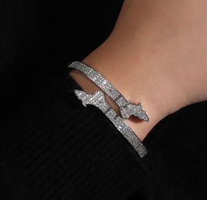 14K Gold Men Ladies Cubic Zirconia Diamond Baguette African Map Bangle Bracelet Opening Size Hiphop Jewelry