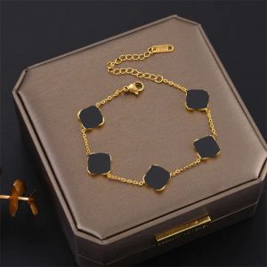 Snap Up Designer Bangle Four Leaf Clover Charm Bangle Elegant Fashion 18K Gold Agate Shell Chain Fashion Birthday Party