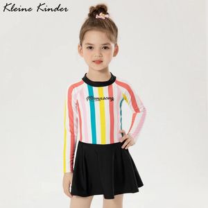 Ustaw strój kąpielowy UPF50+ Baby Szybkie stroje kąpielowe dla dziewcząt w paski Rainbow Children's Rashguard Beach sukienki dla dzieci Kąpiel Suit