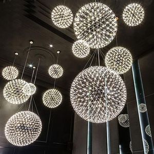 Modernt vardagsrum hängslampa ljus rostfritt stål boll ledande ljuskrona fyrverkeri ljus restaurang villa el projekt hänge li168z