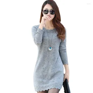 Kvinnors tröjor Spring Knit Pullover Ladies Dress Autumn Fashion Tight Sexig tröja Långärmad fast färgpaket Hip Dressa643