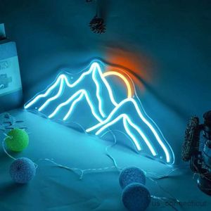 Sign LED Neon Sign LED Sun Mountain Neon Night Light Sunrise Home Decor Sunset Indoor Bedroom Decoration Lamp Birthday Gift R230613