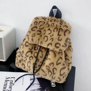 Vintermjuk faux päls kvinnor ryggsäck design konstgjord kanin hår ungdom flickor skolväska söt leopard tryck plyschväska 231226