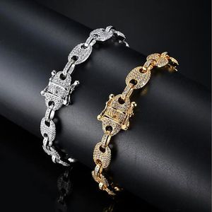 14K Gold Plated Marine Link CZ Bling Bling Bracelets 9mm Width 7inch 8inch CZ Link Chain Bracelet For Men Women306w