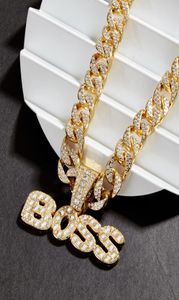 Iced ut gnistrande halsband Bling Baguette Cubic Zirconia CZ Intial Name Boss Letters Pendent Graderade halsband för män Boy Charm4823082