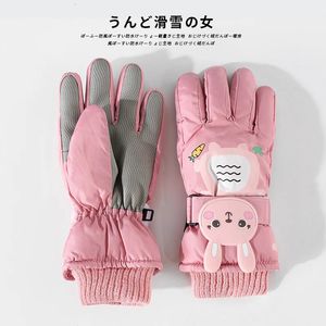 Windproof Warm plush Ski Riding Gloves Winter Outdoor Kids Snow Skating Snowboarding Child Waterproof Breathable Mittens 231225